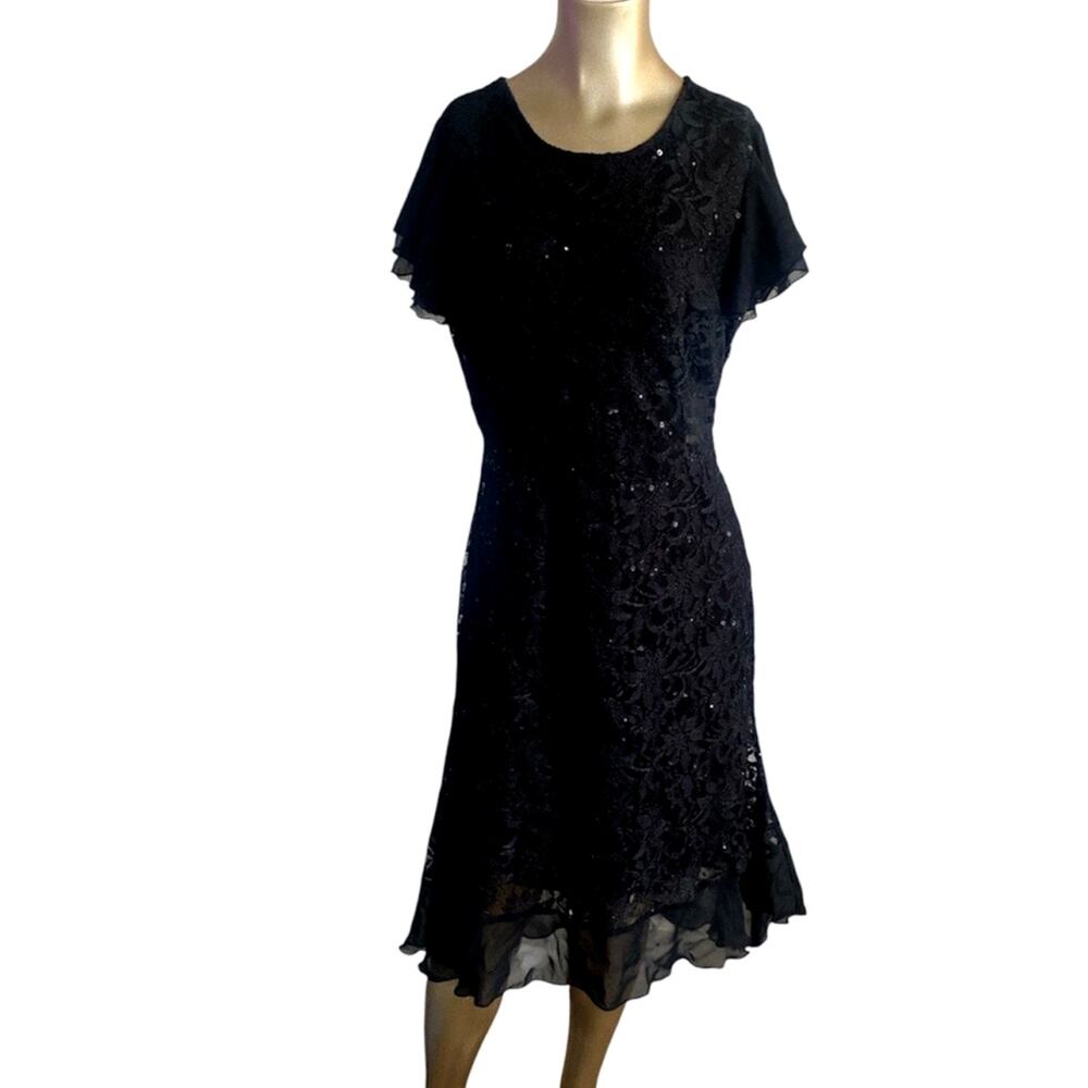 Vintage Alexa B Nites Y2K Black Sequin Lace High Low Formal Dress Size 8